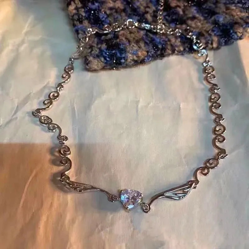 STORESDE Silver Color Irregualr Choker Necklace for Women Love Heart Crystal  Clavicle Chain Necklace Wholesale Jewelry