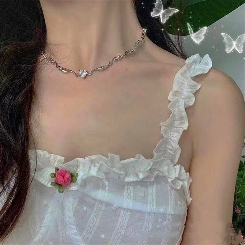 STORESDE Silver Color Irregualr Choker Necklace for Women Love Heart Crystal  Clavicle Chain Necklace Wholesale Jewelry