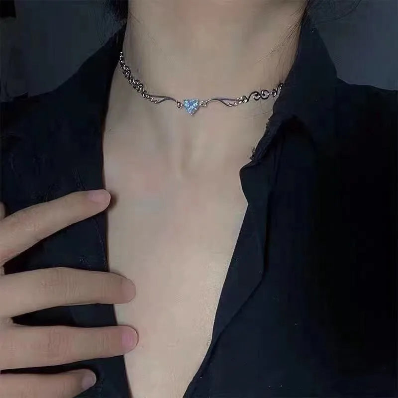 STORESDE Silver Color Irregualr Choker Necklace for Women Love Heart Crystal  Clavicle Chain Necklace Wholesale Jewelry