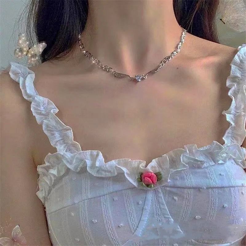 STORESDE Silver Color Irregualr Choker Necklace for Women Love Heart Crystal  Clavicle Chain Necklace Wholesale Jewelry
