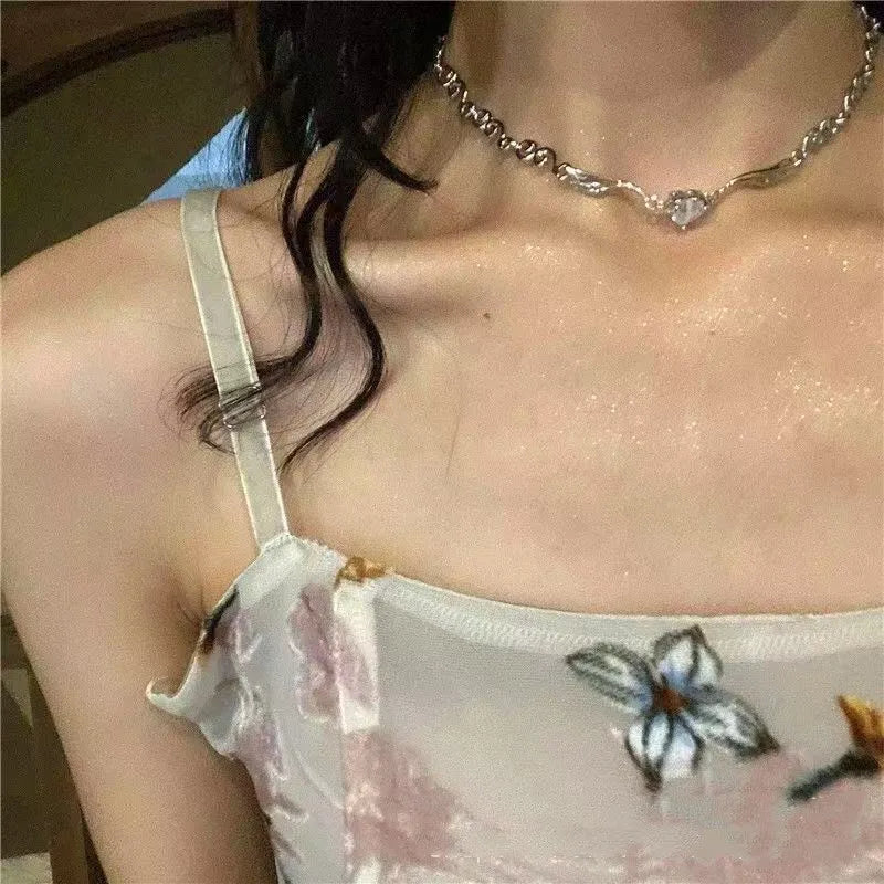 STORESDE Silver Color Irregualr Choker Necklace for Women Love Heart Crystal  Clavicle Chain Necklace Wholesale Jewelry