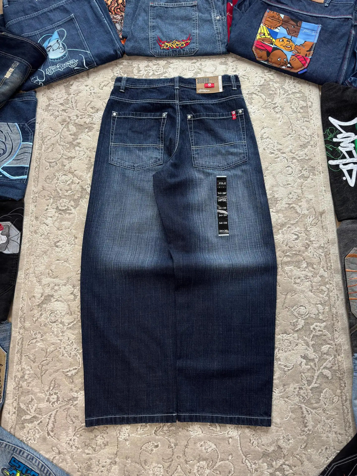 STORESDE New Retro Blue Gothic Fashion Washed Old Casual Jeans Men Y2K Streetwear Vintage Popular High Waist Baggy Wide-leg Pants