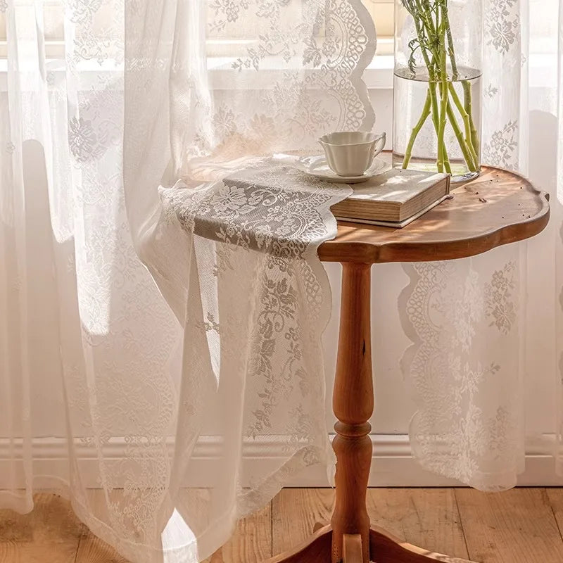 STORESDE 1pc White Lace Curtains Lace Sheer Curtains for Livng Room Luxury Vintage Floral Lace Curtains for Bedroom Room