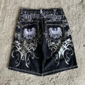 STORESDE New Streetwear American Denim Shorts Mens Womens Hip Hop Embroidery Printed Loose Shorts Gothic Retro Casual Basketball Shorts