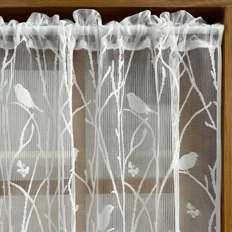 STORESDE 1pc Lace Bird Short Curtians for Kitchen Cafe Study Room Spring Pastoral Half Sheer Small Window Valance Drapes