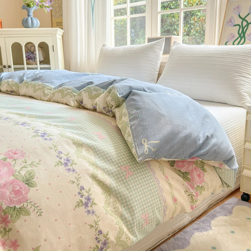 STORESDE 100% Cotton Duvet Cover - Floral Printed Design, Luxury Pre-Washed Finish, Single Duvet Cover for Bedroom - Easy Care