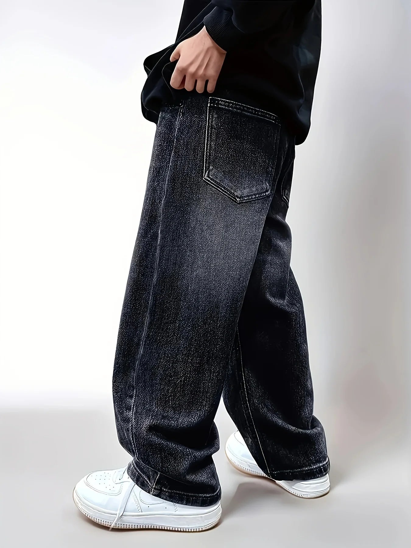 STORESDE Boy's jeans, boy's all-season loose trendy jeans, street casual hip-hop pants, festival-style pants.Full elastic waistband