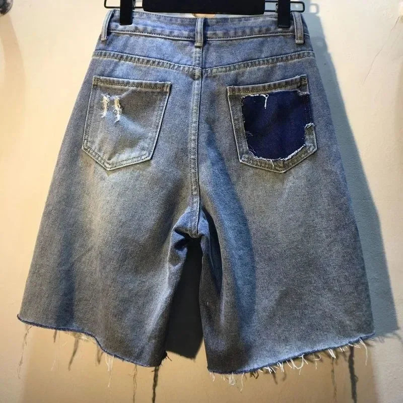 STORESDE Women's 2026 with Diamonds Summer High Waist Denim Shorts - Stretch Distressed Ripped Jeans for Trendy Streetwear Fashion Style