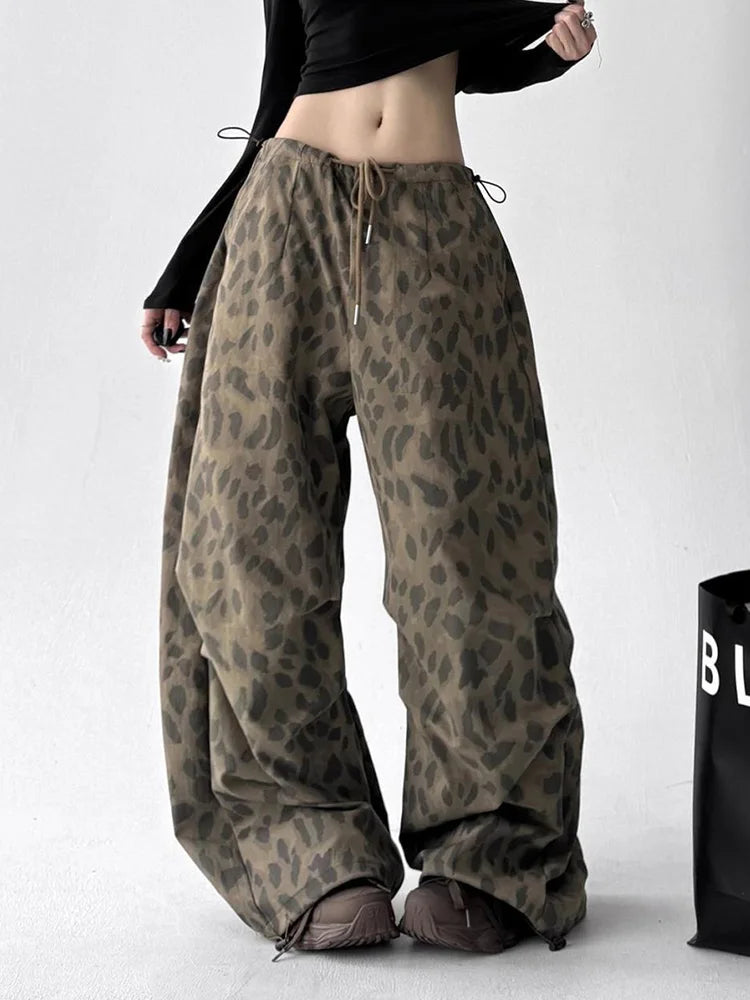 STORESDE Leopard Y2K Wide Leg Pant Women Sexy Low Waist Loose Hip Hop American Trousers Spring Streetwear Vintage Bf Harajuku Casual Pant