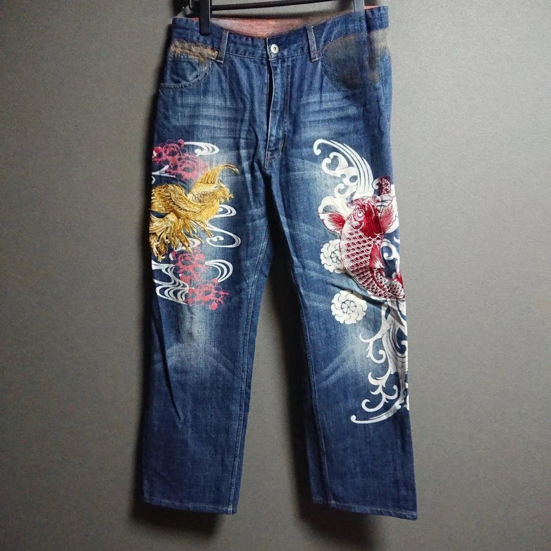 STORESDE Japanese Retro Selvedge Jeans Man Y2K High-end Brand Natural Indigo Dip Dyeing Harajuku Mopping Pants