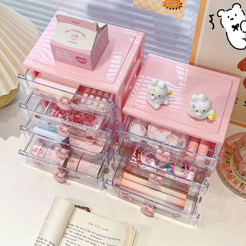 STORESDE Desktop Storage Box Organizer Student Drawer Box Pen Holder Cute Office Childrens Hair Accessories Stationery Rack Organizer Box
