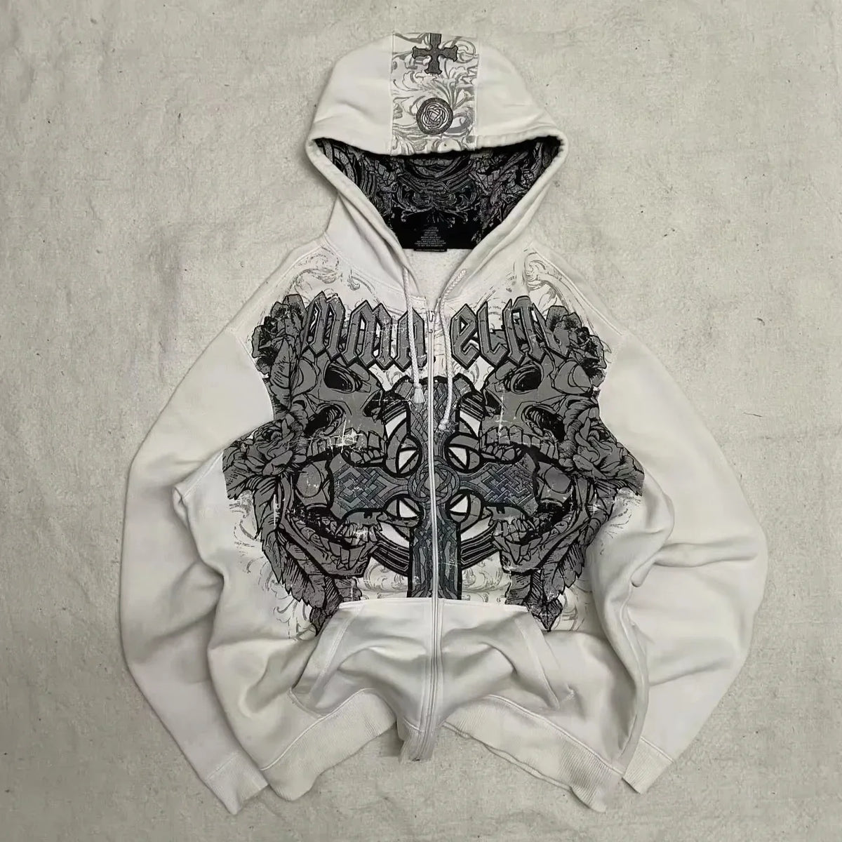 STORESDE American New Skull Embroidery Super Leopard Hooded Sweater Women Y2K Gothic Hip Hop Popular Casual Joker Sweatshirt