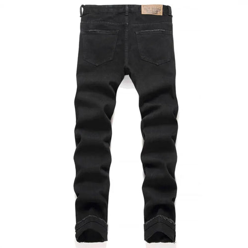 STORESDE Autumn And Winter Retro Black Ripped Jeans Men'S Straight Leg Pants Pentagram Patch Casual Jeans Pants