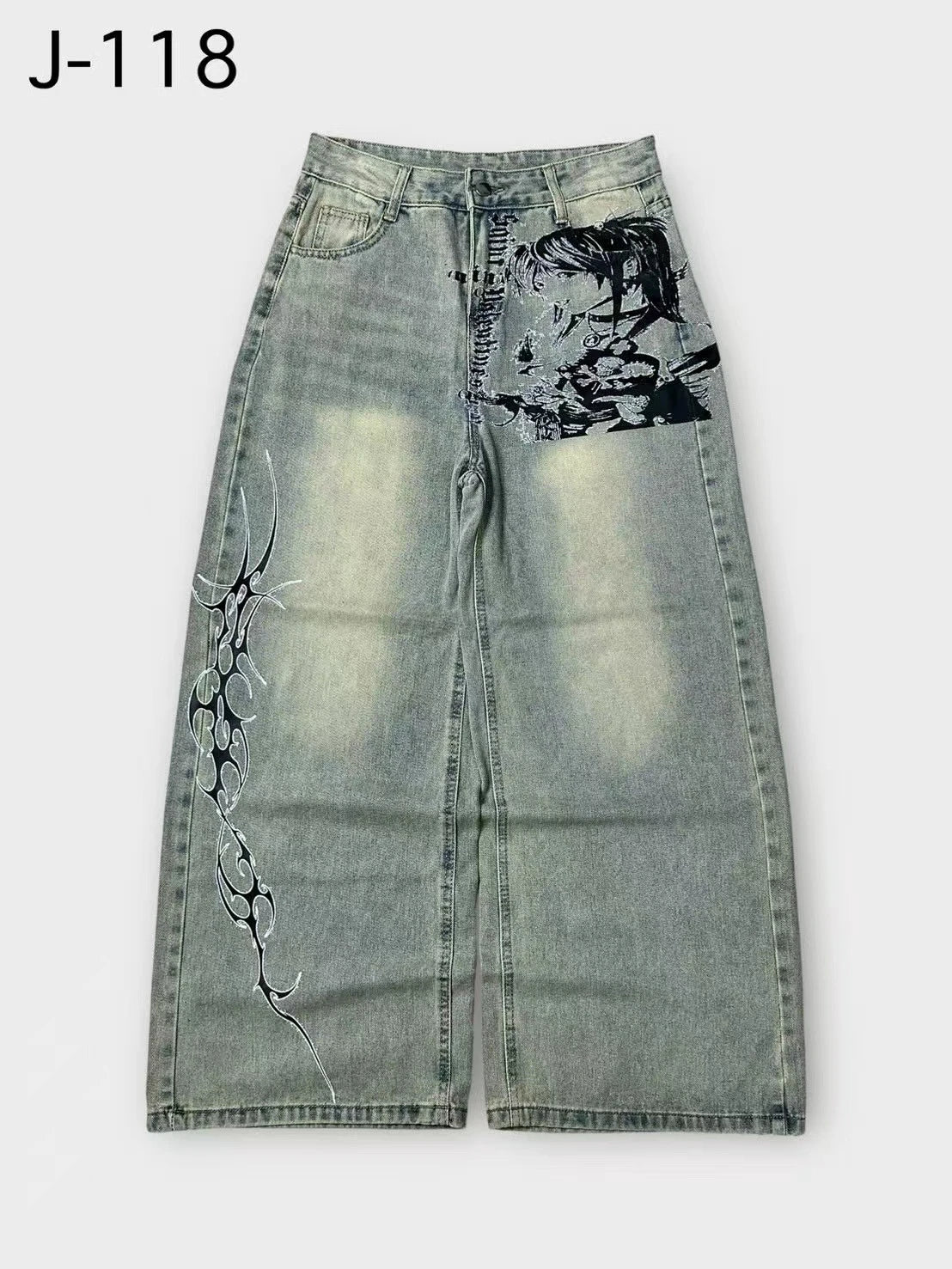 STORESDE Y2K Vintage Print Baggy Jeans Unisex Harajuku Streetwear Wide Leg Denim Pants Hip Hop Casual Loose Fit