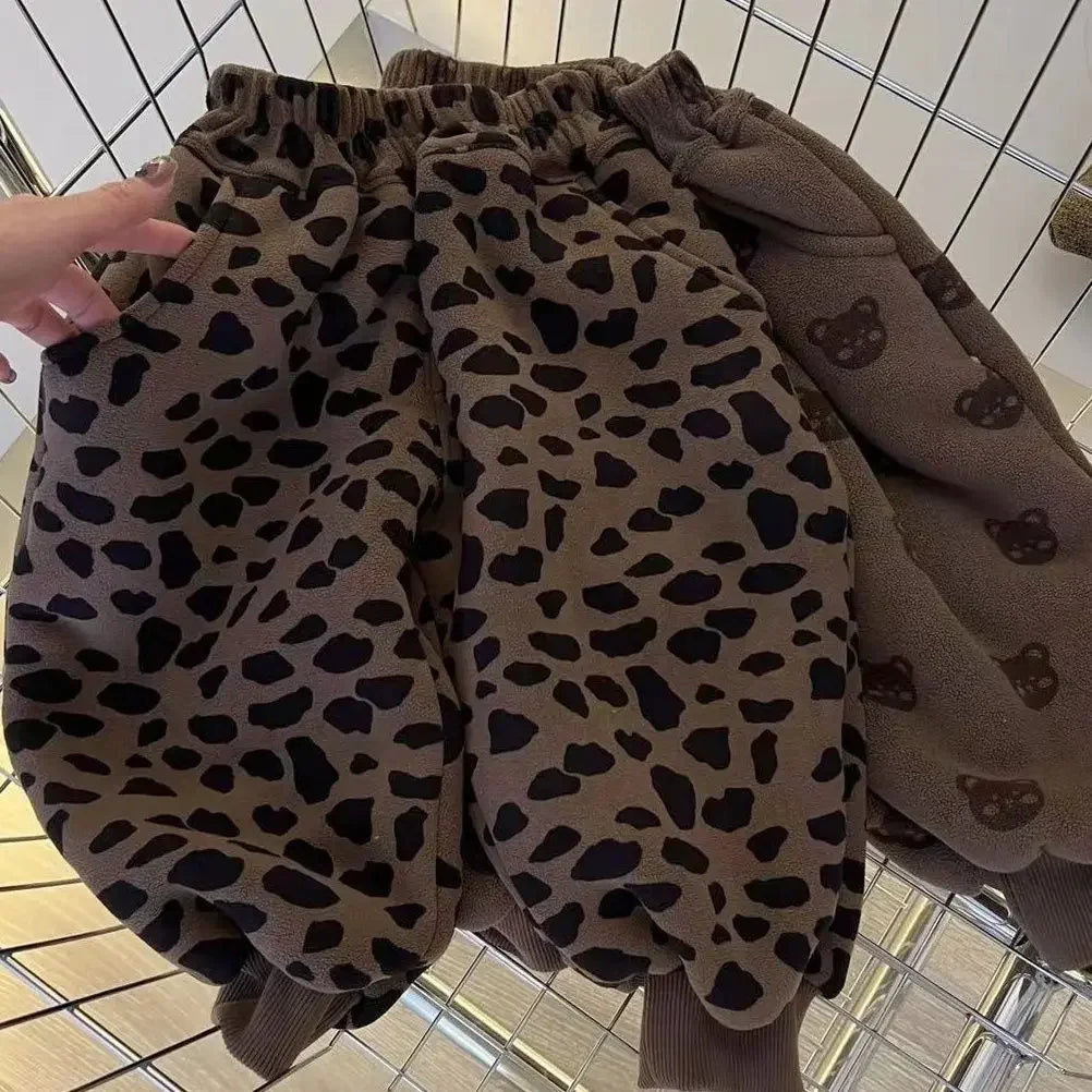 STORESDE Baby Plush Pants Velvet Autumn Winter Boy's Thick Sweatpants Kids Girls Cartoon Trousers Children's Warm Pants Trend