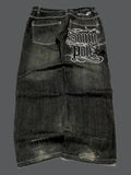 STORESDE American Y2K New Pattern Embroidery Baggy Jeans Men High Street Vintage Hip Hop Fashion Casual Joker Couple Wide-leg Pants