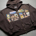 STORESDE Y2K Retro Gallery Hoodie Brown Pixel Painting Art Pattern Zip Up Sweatshirt Trendy Classic Streetwear Unisex Oversize Clothing