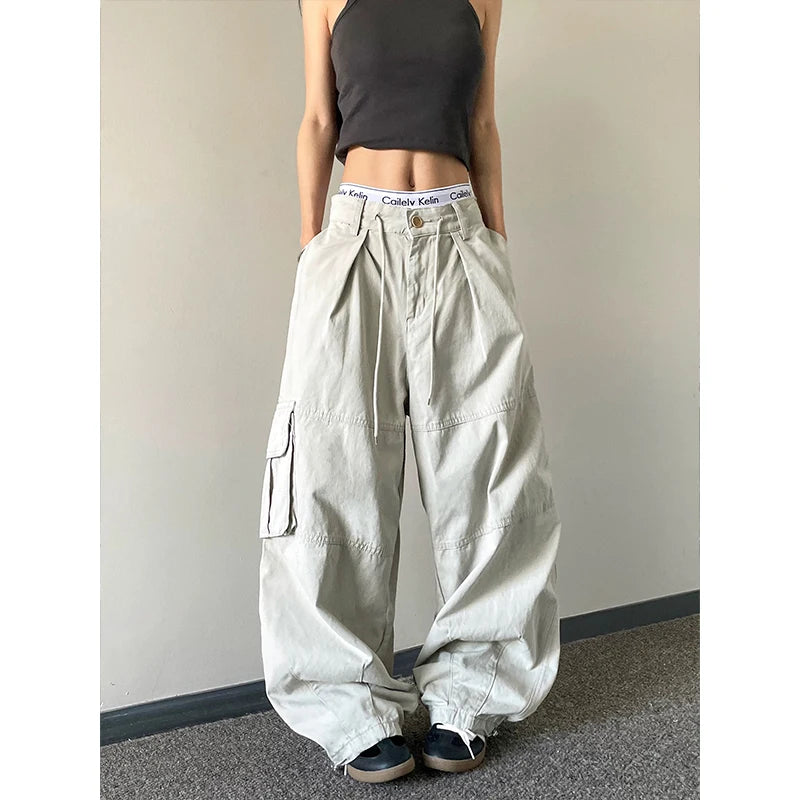 STORESDE American Style Casual Loose Wide Leg Pants Drawstring Slimming 2026 Spring Summer  New Style Women Workwear Trousers