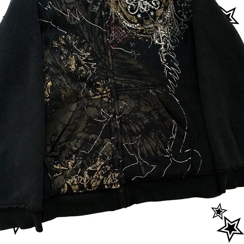 STORESDE Gothic Oversized Pattern Exquisite Printed Hoodie Y2K Couple Fashion Sports Zipper Street Multifunctional Hoodie