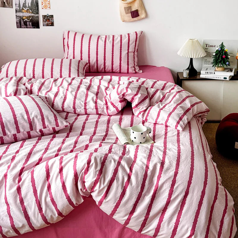 STORESDE Pink Striped Duvet Cover Single/Full/Queen Size housse de couette Comfortable Quilt Cover for Adults fundas nordicas cama 150