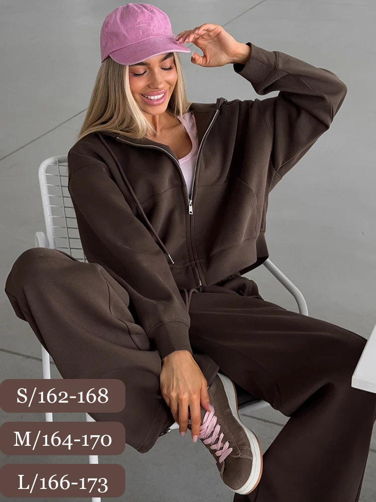 STORESDE Autumn Women's Tracksuit with Zipper and Trousers Gary Casual Two Piece Set Women Casual Yellow  Pant Sports Suit with A Hood