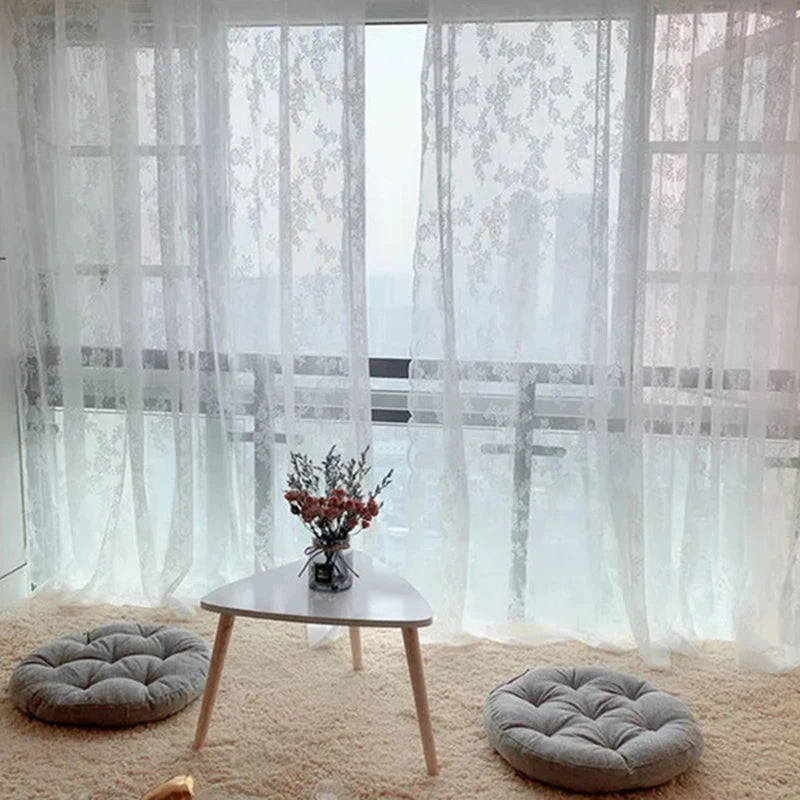 STORESDE French Lace Tulle Curtain White Tulle Lace Curtains Blind Living Room Bedroom Breathable Screen Curtain Wedding Decor Curtains