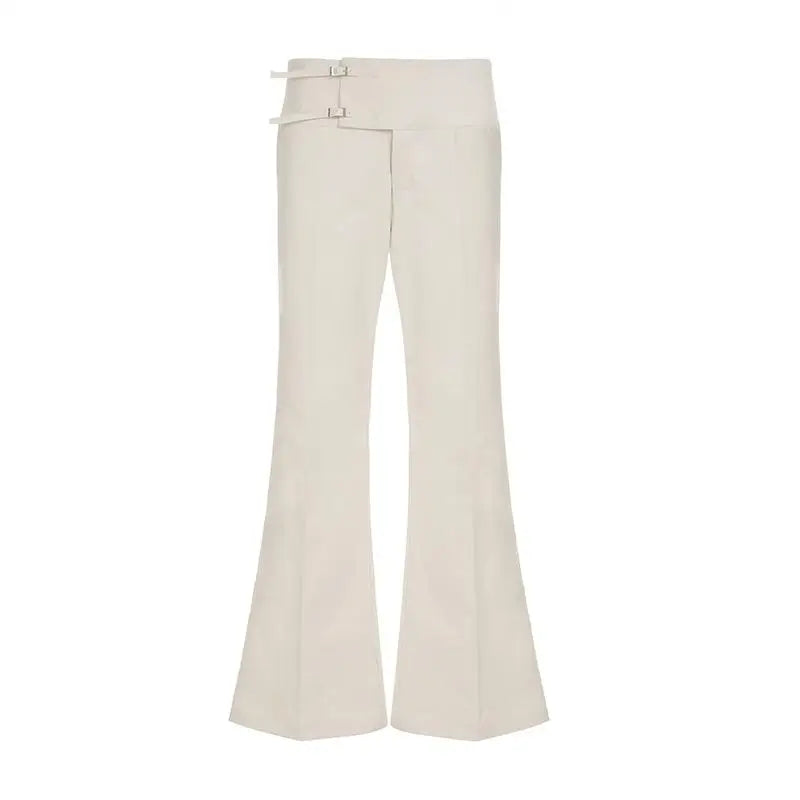 STORESDE Vintage Y2K Korean Streetwear Pants Woman Low Rise Straight Loose Beige Trousers Button Up Basic 2000S Women Casual Pants