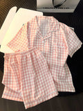 STORESDE Ins Japanese-Style Minimalist Women's Pajamas Summer Bubble Cotton Cute Girl Loose Short-Sleeve Shorts Loose Summer Outfit Set