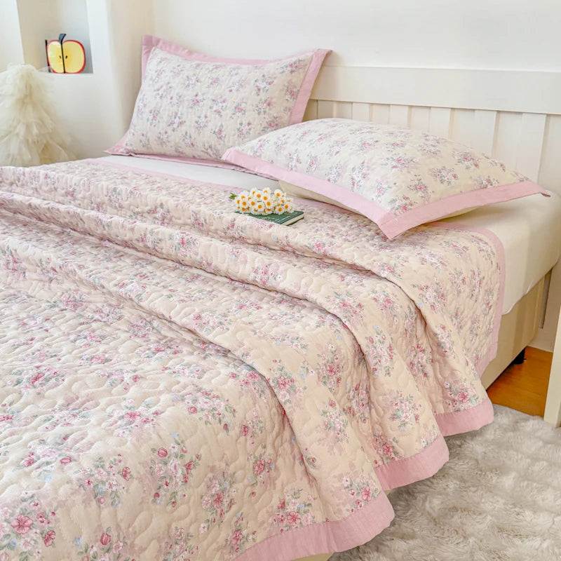 STORESDE 1pc Purple Flower Quilted Bedspreads for Bed Thick Patchwork Blanket Single/Queen/King Floral Style Quilted Duvet Soft Bedspread