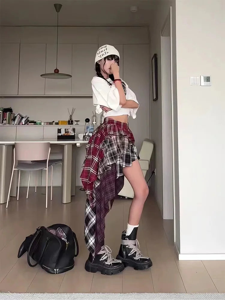 STORESDE 2025 Autumn Summer New Fashion Design Plaid Tassel Short Skirt High Waist Japan Popular Half Skirt Women's Skirt Pants