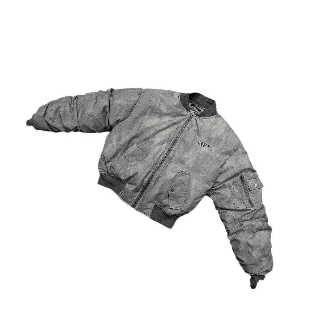 STORESDE Winter Vintage Distressed Style Wrinkle Design Baseball Jacket Cotton American Hip Hop Coat Warm Parka