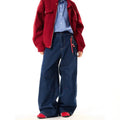 STORESDE New Korean Retro Blue Straight Leg Jeans Casual Loose Wide Leg Pants Fashion Men's Wide Jeans High Quality Pants