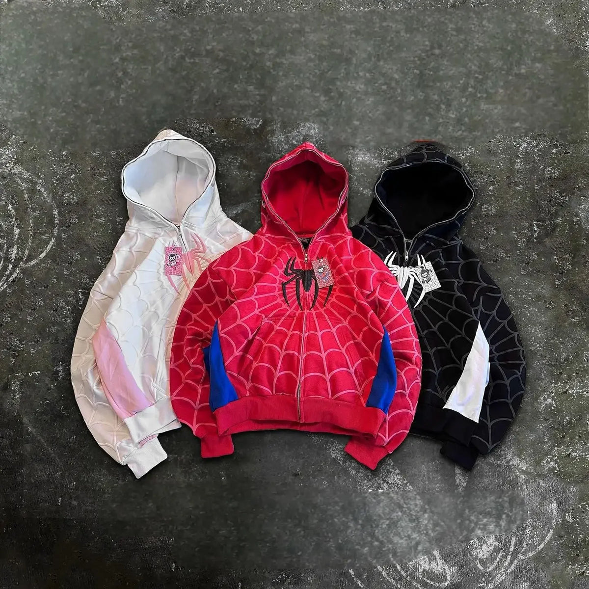 STORESDE Y2k Retro Gothic America Spider Foaming 3d Print Hoodies Fashion Oversized Loose Full Zipper Hoodie Men Jacket Street Sweatshirt