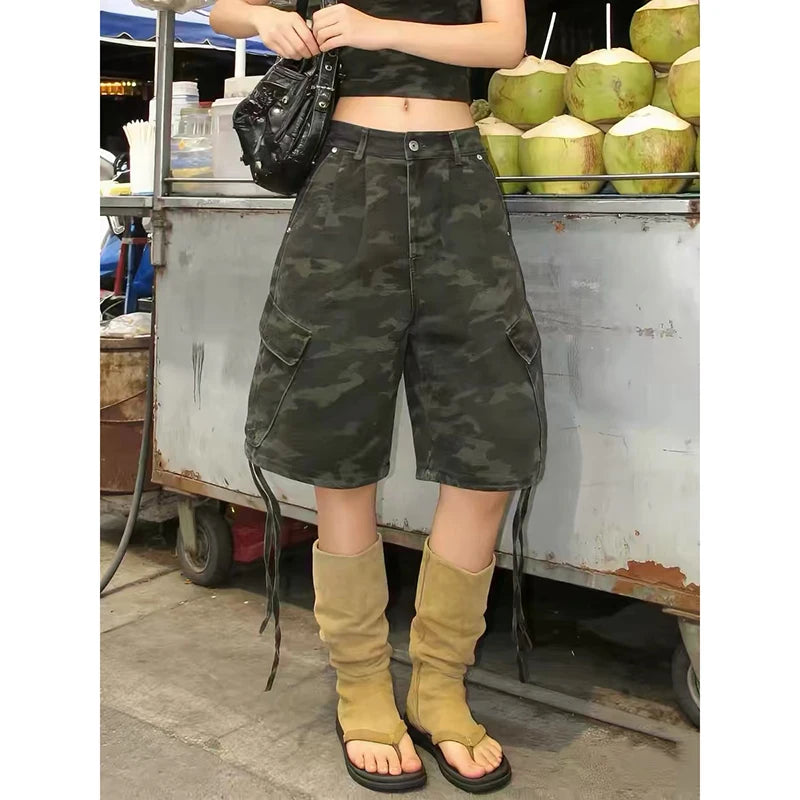 STORESDE ZHIZOU Summer Women Camouflage Shorts Harajuku Korean Jeans Shorts Kpop 2000s Cargo Denim Pants Grunge Y2k Japanese Streetwear