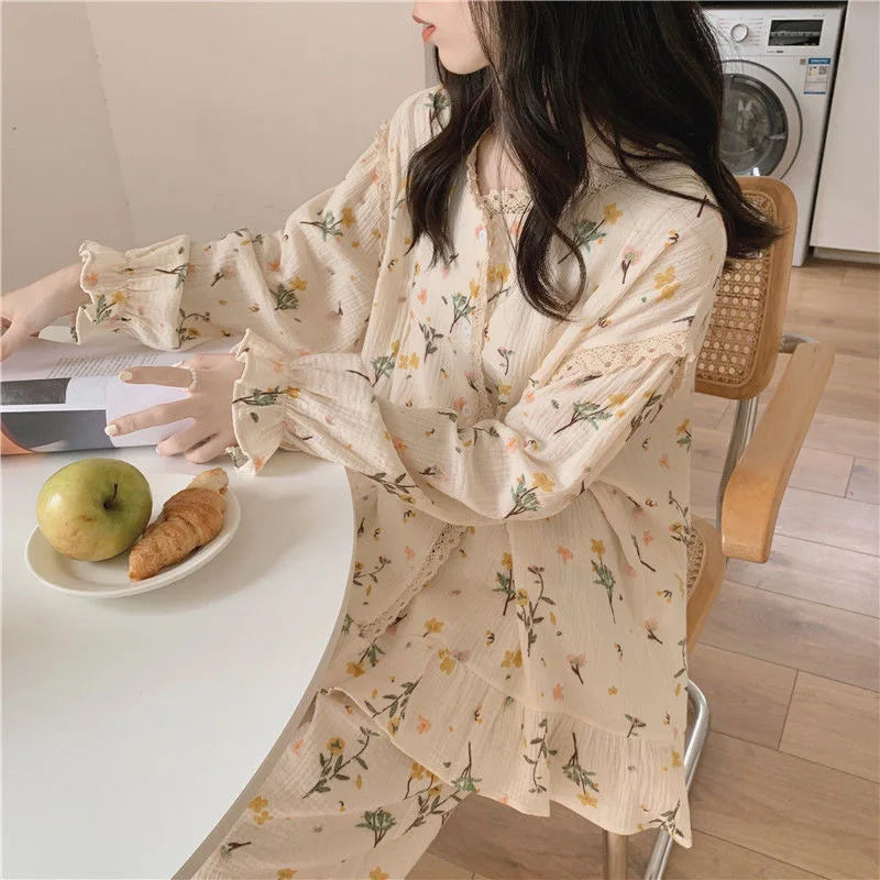 STORESDE 2026 Princess Style Women's Plus Size Student Nightwear Ladies Sweet Breathable Crew Neck Sleepwear Loungewear