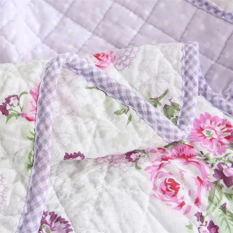 STORESDE Floral Plaid Blanket, Cotton Quilt, Bedspread on the Bed, Applique Duvet, Quilted European Coverlet, Cubrecam Linen Bed Cover