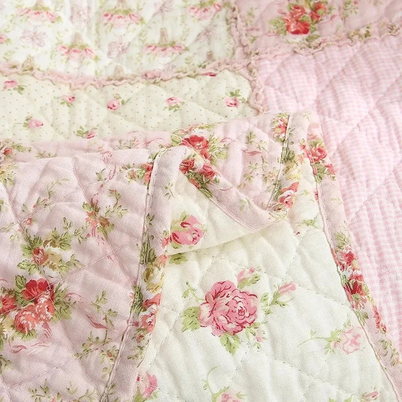 STORESDE Floral Plaid Blanket, Cotton Quilt, Bedspread on the Bed, Applique Duvet, Quilted European Coverlet, Cubrecam Linen Bed Cover