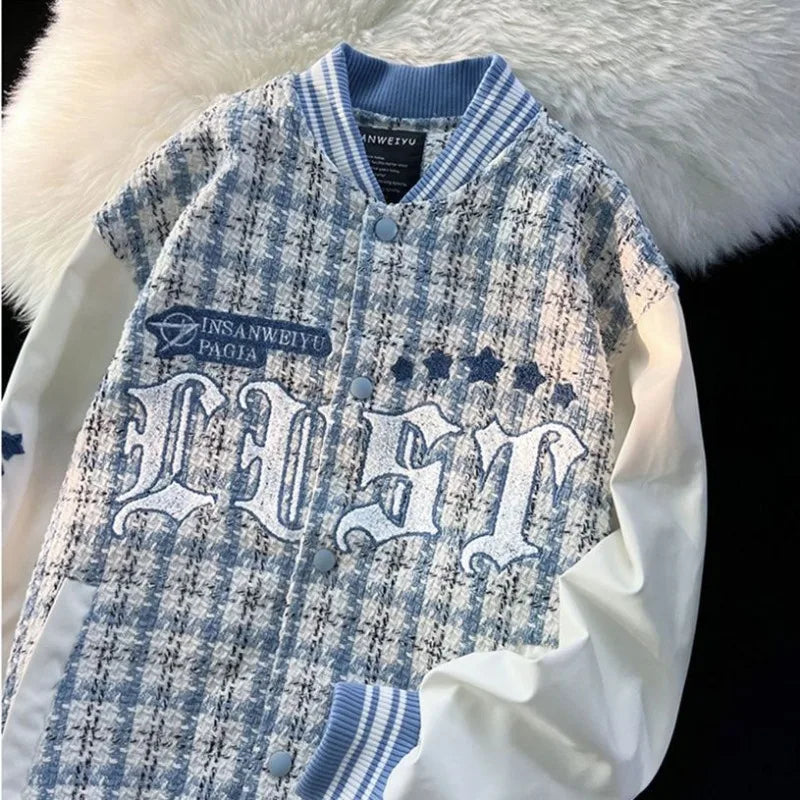 STORESDE American New Retro Letter Flocking Splicing Jacket Female Y2K High Street Fashion Hip-hop Loose Tooling Baseball Uniform Jacket