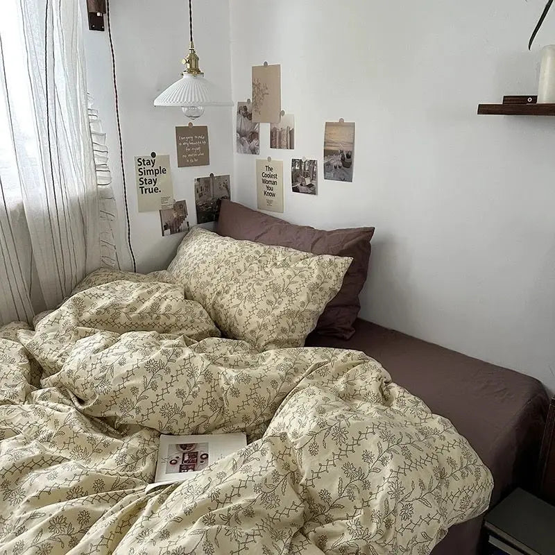 STORESDE Vintage Floral Bedding Set Ins Single Double Size Duvet Cover No Filler Flat Sheet Pillowcase Soft Girls Home Bed Linens