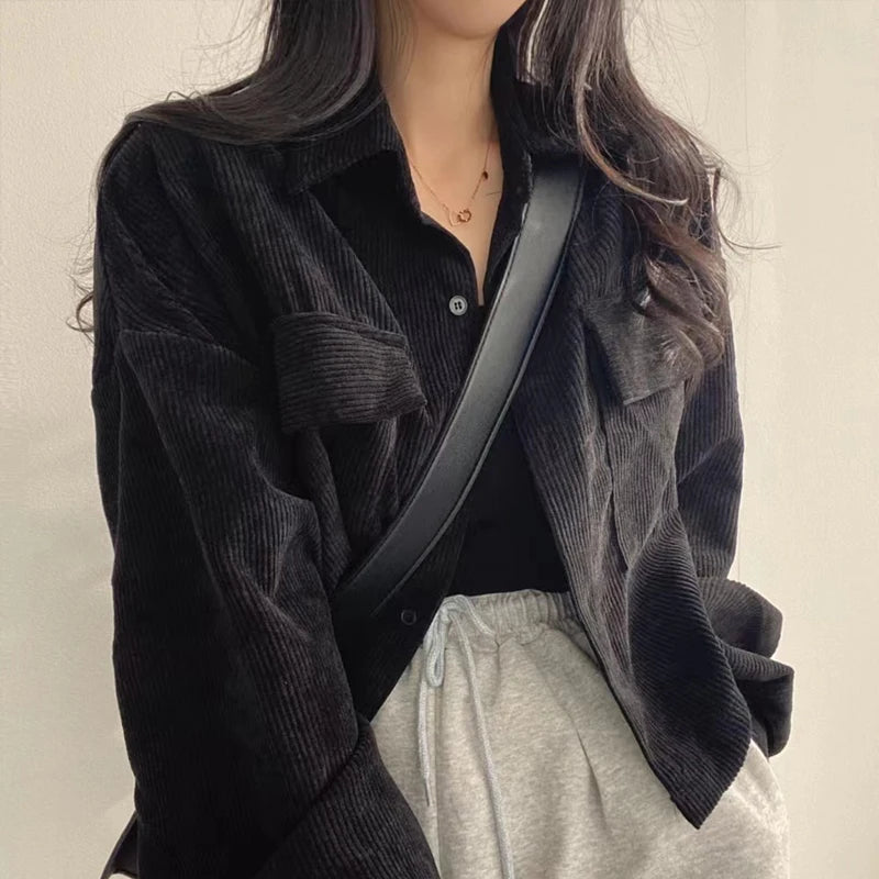 STORESDE Autumn Retro Versatile Single Breasted Turndown Collar Long Sleeved Jacket for Women Coffee Casual with Pockets Loose Coat