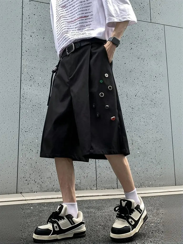 STORESDE Streetwear Wide leg Shorts Men Black Dress Pants Casual Man Oversized Lightweight Breathable Hip Hop Blazer Shorts Summer