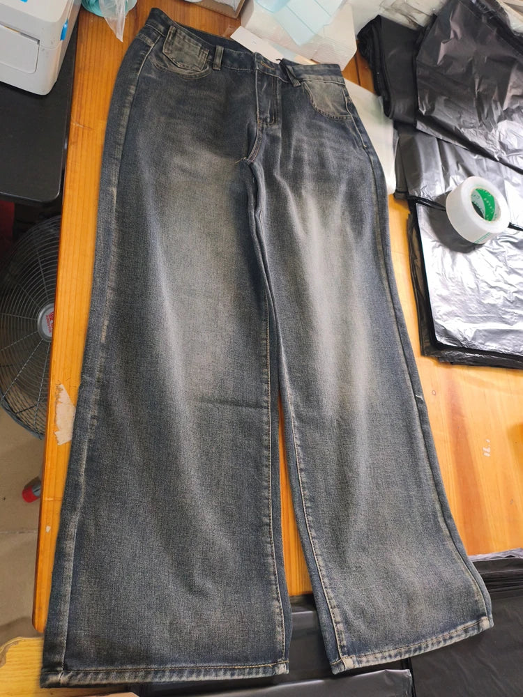 STORESDE Deeptown Blue Vintage Y2k Women Jeans Wash Harajuku Low Waist Japanese 2000s Style Denim Pants Baggy American Streetwear Autumn