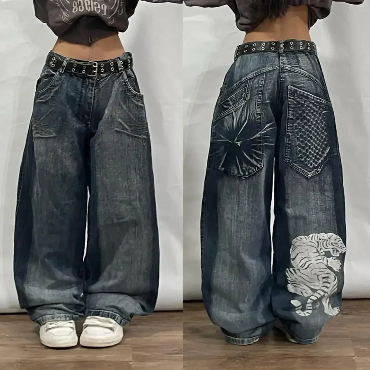 STORESDE Y2k Hip Hop American Wide Leg Pants Gothic Zipper Skull Embroidered Jeans Men Harajuku Vintage High Waist Casual Jeans Unisex