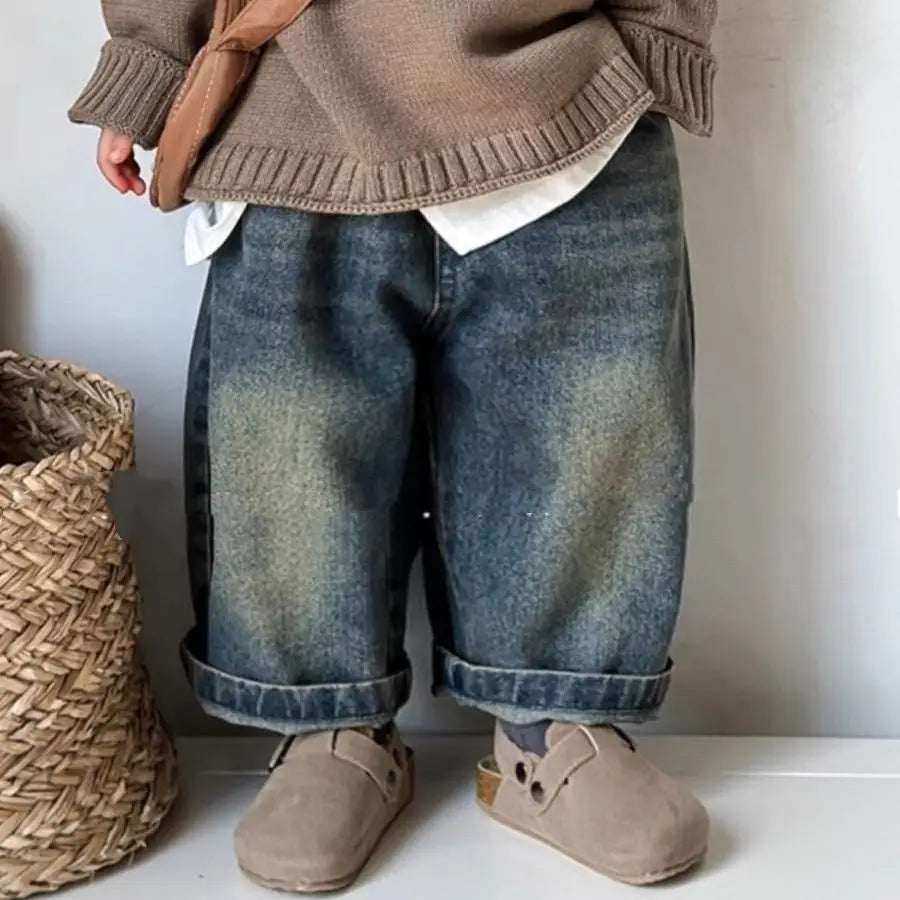 STORESDE Kids Wide Leg Pants New 2025 Spring Autumn Fashion Korean Casual Baggy Simple Style Jeans