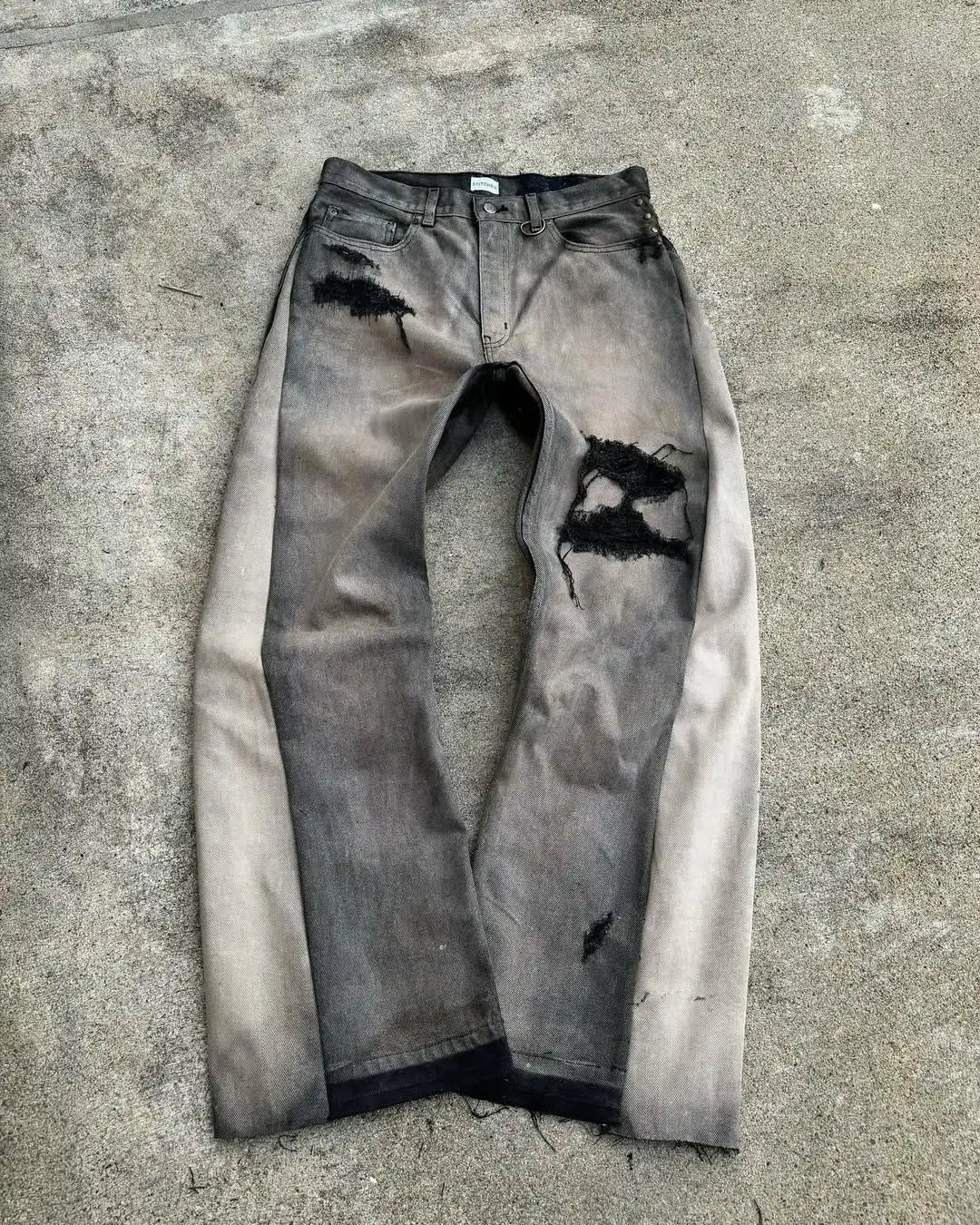 STORESDE American Hip Hop Mens Jeans High Waist Frayed Patchwork Embroidery Micro Flared Jeans Spring Street Clothing Loose Floor Pants