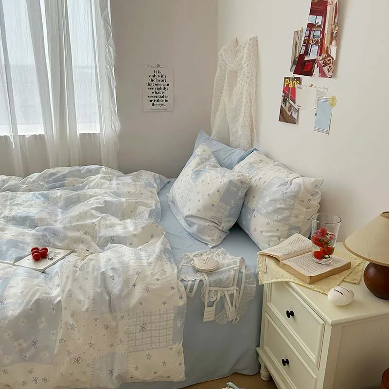 STORESDE 3pcs  Blue Duvet Cover Set (1*Duvet Cover + 2*Pillowcase, Without Core), Blue Bedding Set, Soft Comfortable