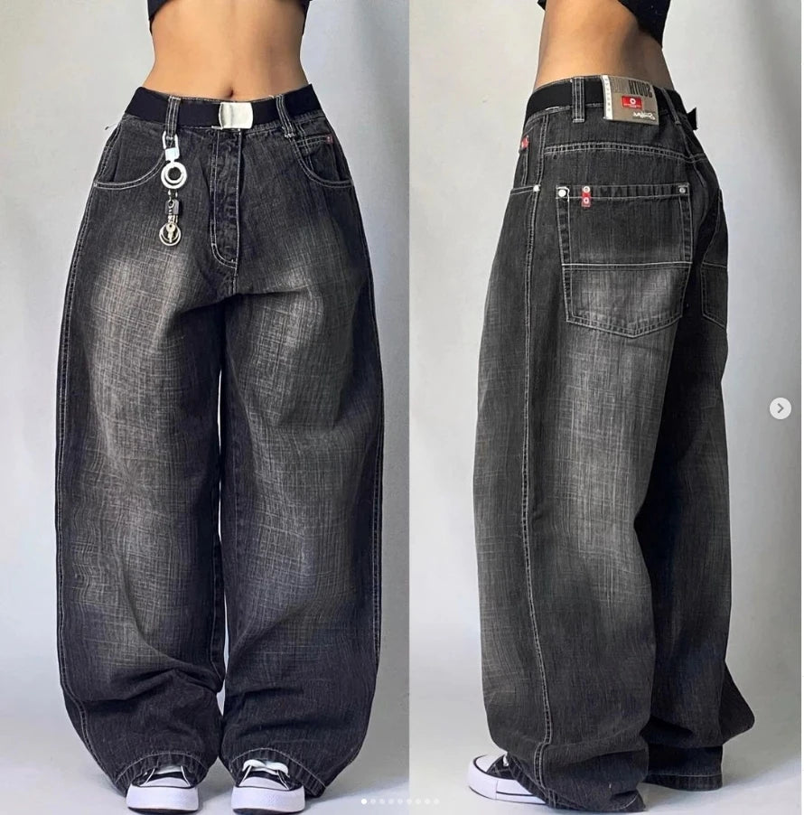 STORESDE American Fashion Trend Joker Pattern Embroidered Loose Jeans Women Street Y2K New Hip Hop Oversized Wide-leg Pants Unisex Jeans