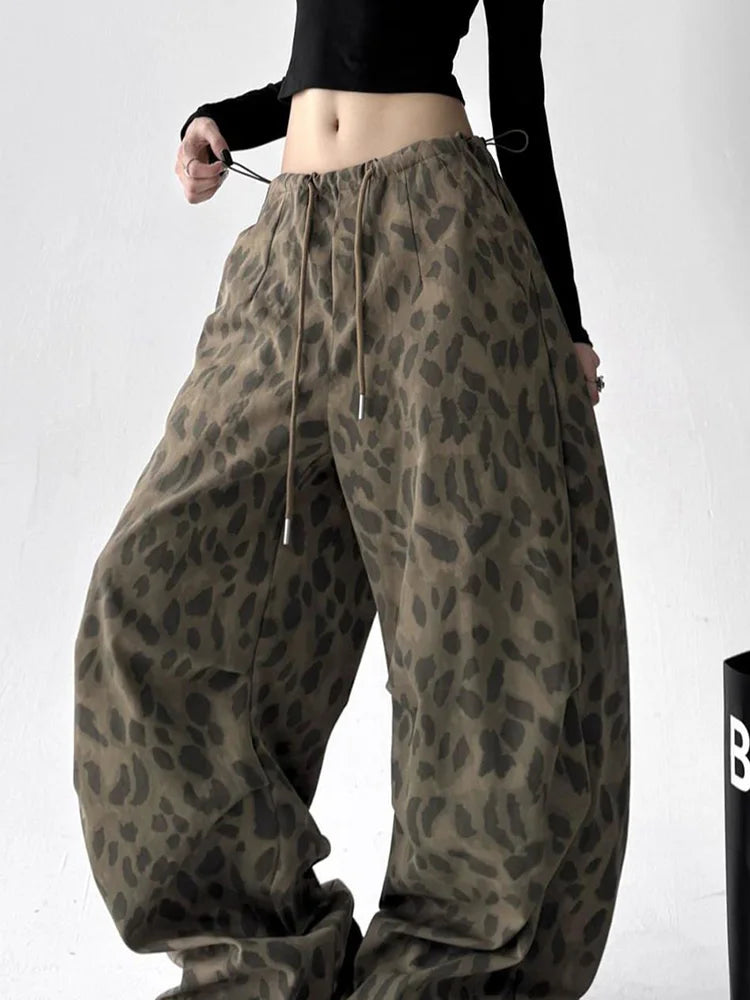 STORESDE Leopard Y2K Wide Leg Pant Women Sexy Low Waist Loose Hip Hop American Trousers Spring Streetwear Vintage Bf Harajuku Casual Pant