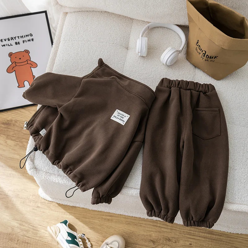 STORESDE IYEAL Children's Baby Clothing Sets Winter Fleece Casual 2 PCS Kids Sets Sport Suit for Baby Girls Boys Clothes Coat+Pants 1-6 Y