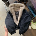 STORESDE Winter New Elegant Liner Fur Loose Coat Women Y2k Fur Collar Hood Thick Fashion Parkas Casual Outerwear Cotton Padded Jackets